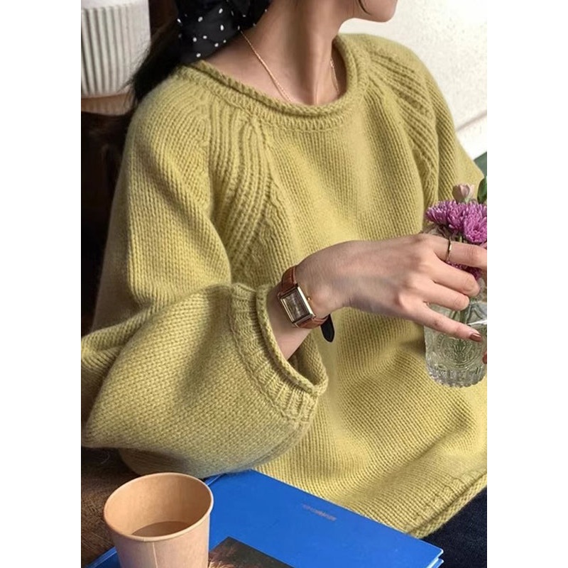 Bohemian Yellow O Neck Patchwork Cozy Knit Sweaters Long Sleeve