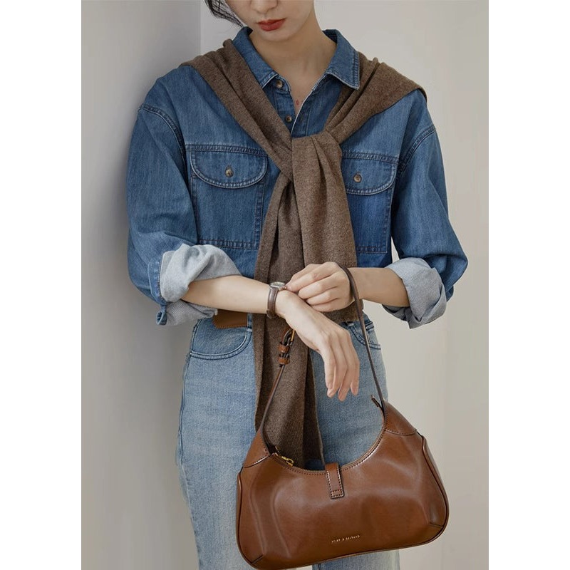 French Blue Peter Pan Collar Button Patchwork Denim Blouses Fall