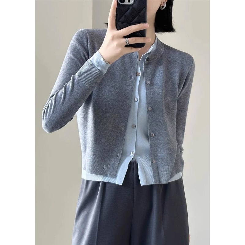 Grey Cozy Patchwork Knit Top O Neck Long Sleeve