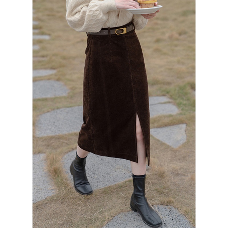 New Coffee Side Open High Waist Corduroy Skirts Winter
